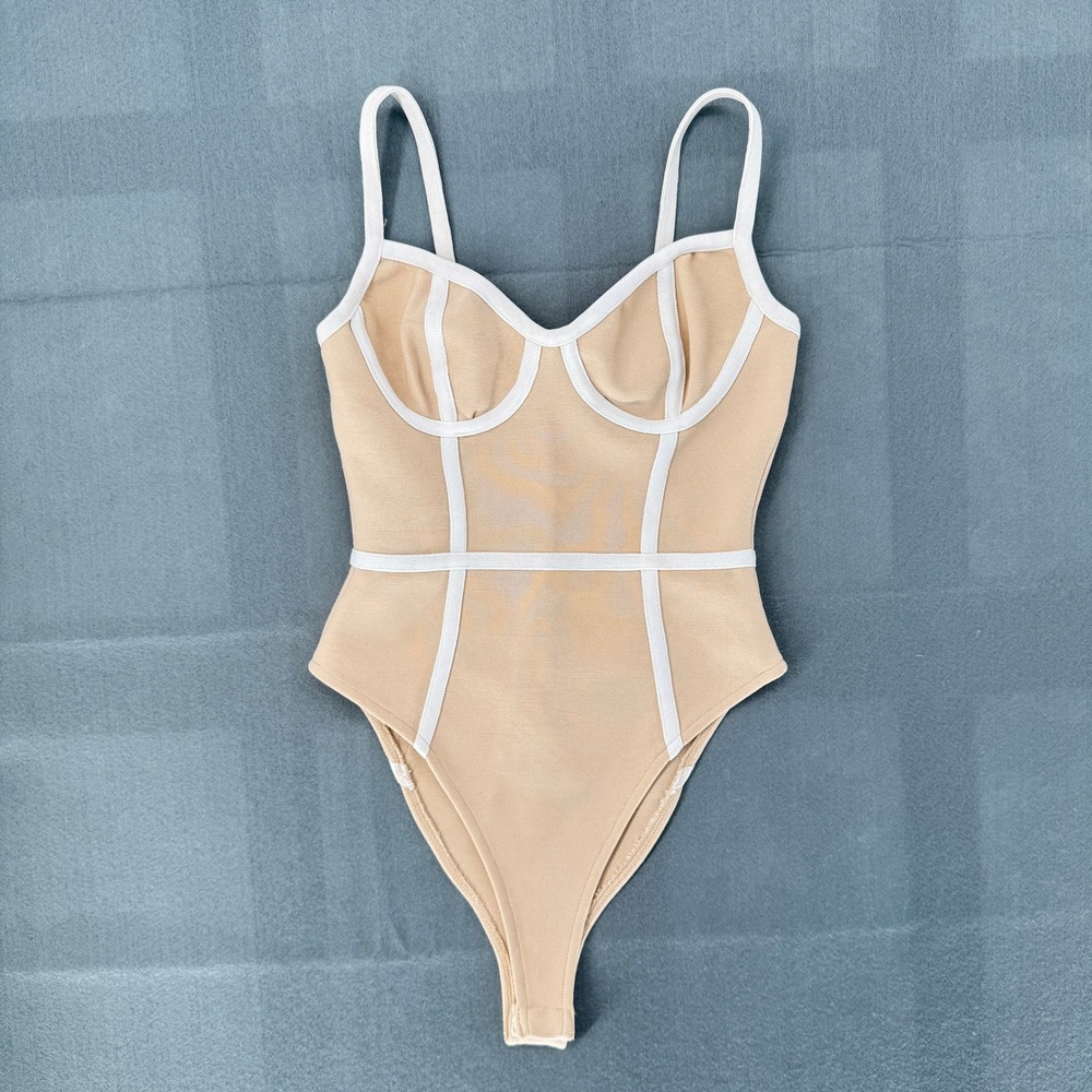 Bandage Bodysuit Womens S Tan White Bustier Corset Balletcore Baddie Streetwear
